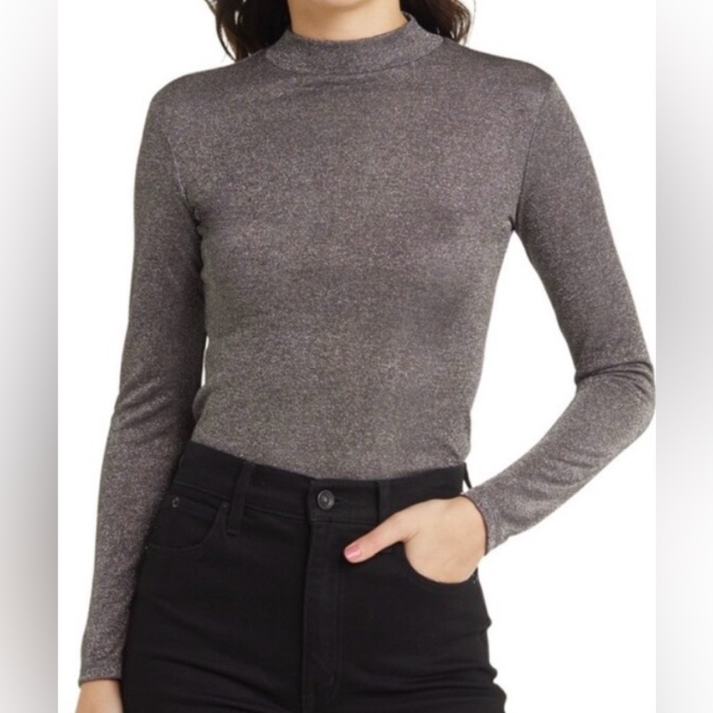 Reformation NEW Bailey Metallic Mock Neck Top